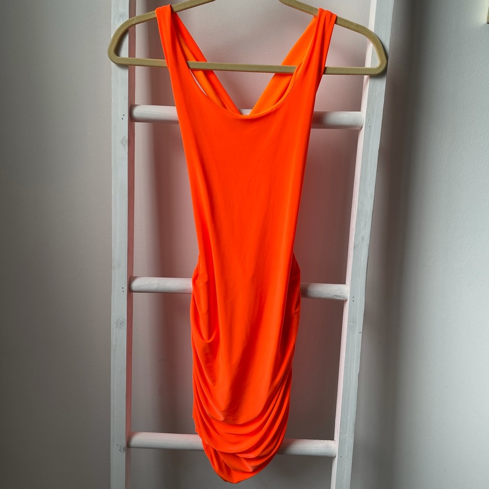 Neon orange bodycon dress